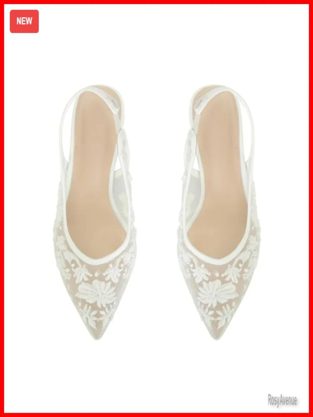 Lace Mesh Slingback Kitten Heels Wedding Pointed Toe Pumps